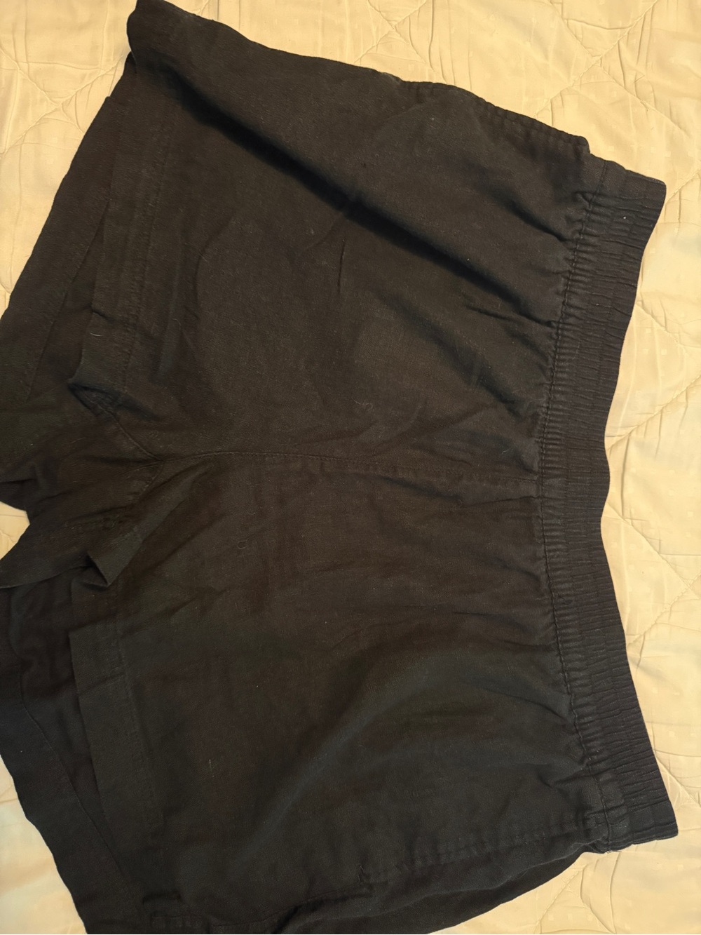 Black Elastic Waist Linen Shorts